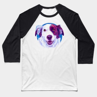 Colorful Red and White Border Collie Dog Baseball T-Shirt